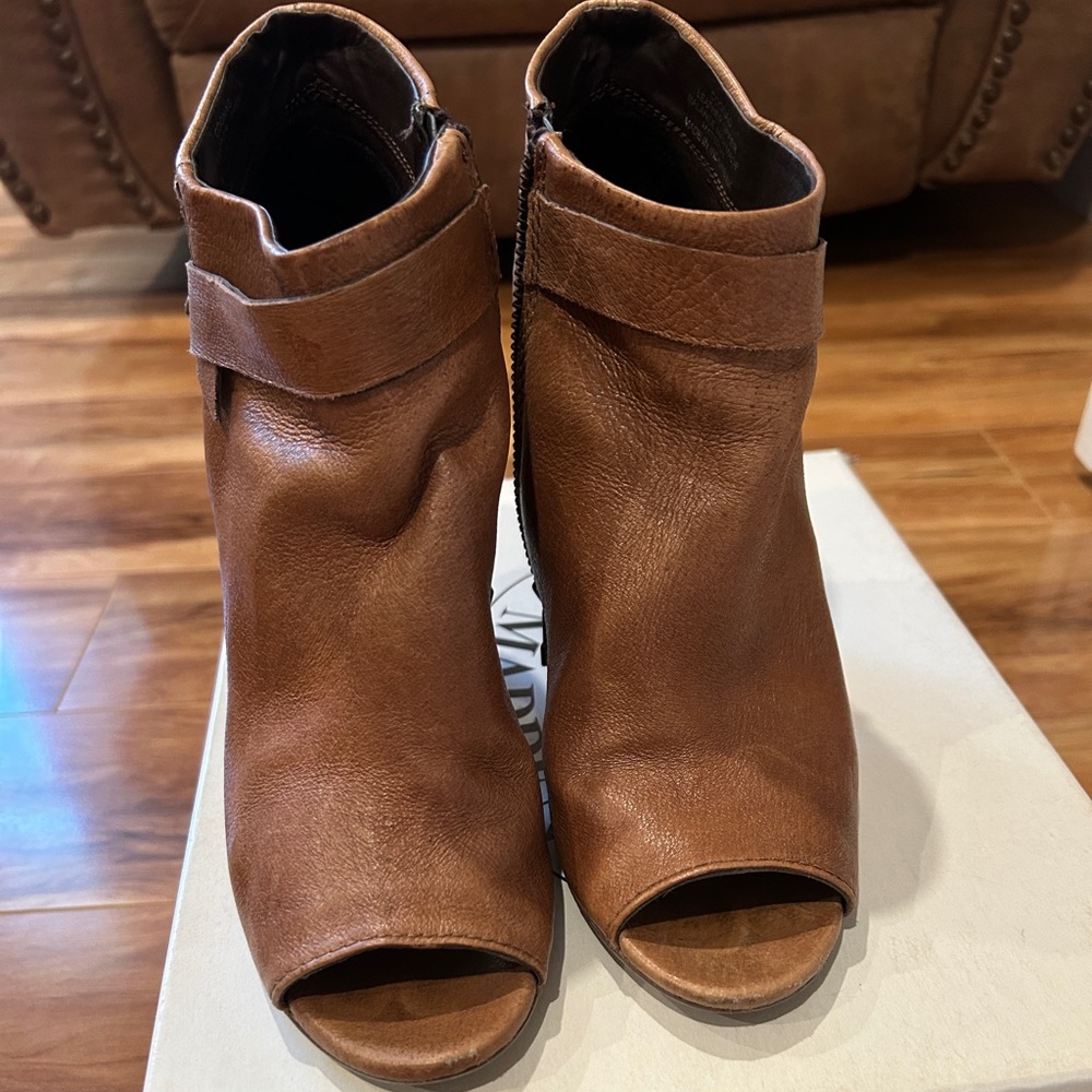 Steve Madden Tan Peep-Toe Ankle Booties